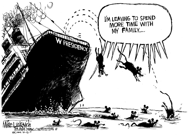Editorial Cartoon by Mike Luckovich, Atlanta Journal-Constitution on Bush Claims Relevancy