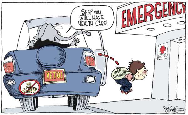 Editorial Cartoon by Signe Wilkinson, Philadelphia Daily News on Health Care Veto Still Stinging