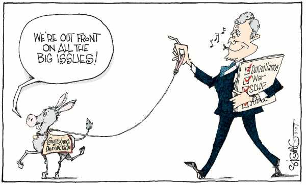 Editorial Cartoon by Signe Wilkinson, Philadelphia Daily News on Democrats Stay the Course