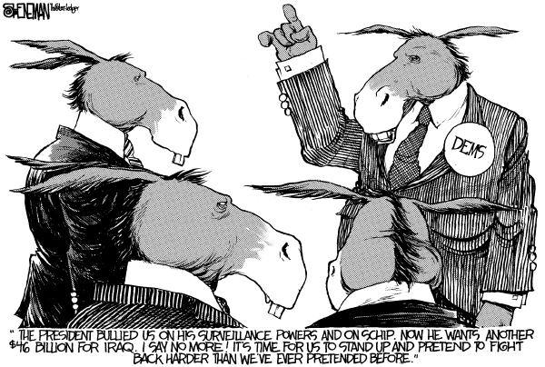 Editorial Cartoon by Drew Sheneman, Newark Star Ledger on Democrats Stay the Course