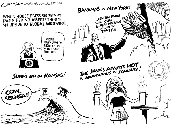 Editorial Cartoon by Jack Ohman, The Oregonian on Bush Warms to the Environment