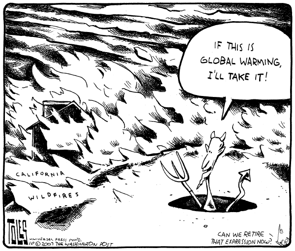 Editorial Cartoon by Tom Toles, Washington Post on 1 Million Evacuated in S. California