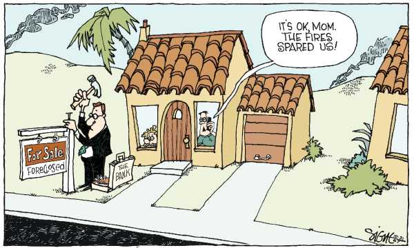 Editorial Cartoon by Signe Wilkinson, Philadelphia Daily News on 1 Million Evacuated in S. California