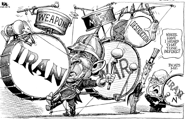 Editorial Cartoon by KAL (Kevin Kallaugher), The Economist, London, CWS/CartoonArts Intl. on Bush: War a Last Resort in Iran