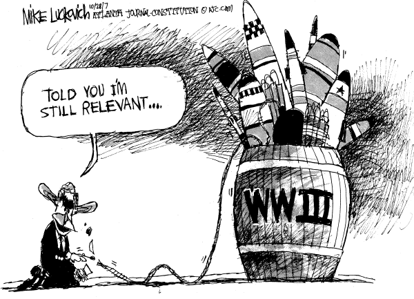 Editorial Cartoon by Mike Luckovich, Atlanta Journal-Constitution on Bush: War a Last Resort in Iran