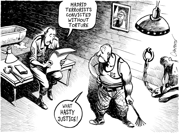 Editorial Cartoon by Patrick Chappatte, International Herald Tribune on Torture Difficult for US to Define