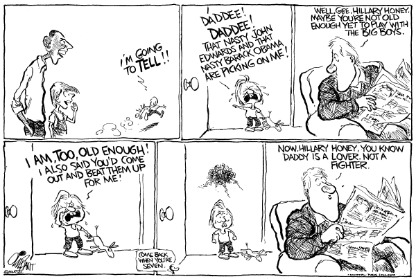 Editorial Cartoon by Pat Oliphant, Universal Press Syndicate on Candidates Target Hillary
