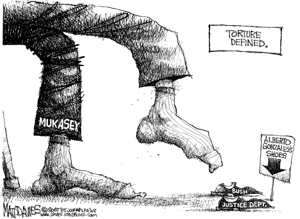 Editorial Cartoon by Matt Davies, Journal News on Mukasey to Be Confirmed