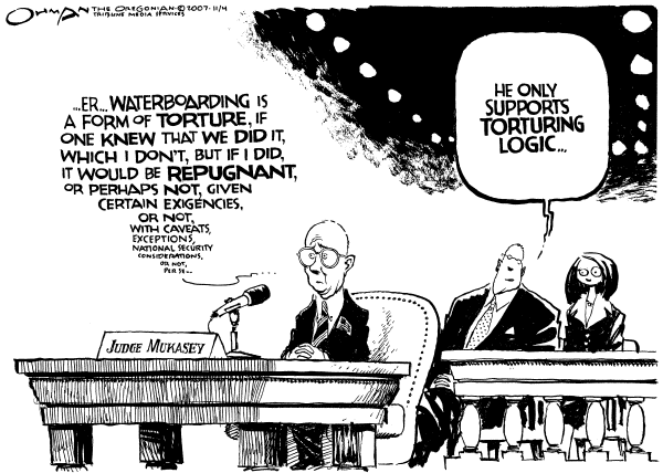 Editorial Cartoon by Jack Ohman, The Oregonian on Mukasey to Be Confirmed