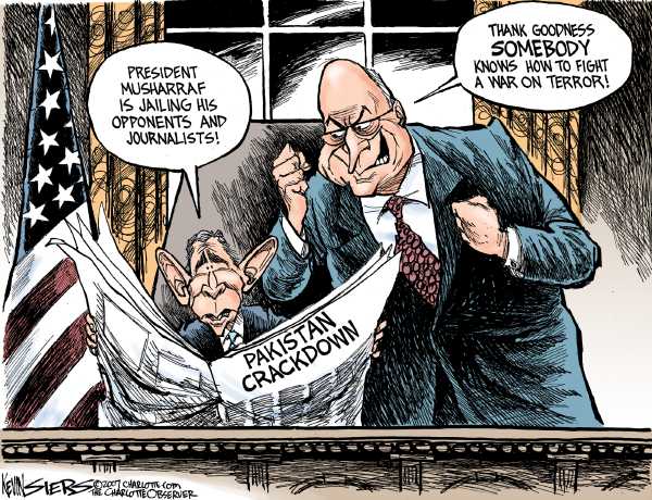 Editorial Cartoon by Kevin Siers, Charlotte Observer on Martial Law Imposed in Pakistan