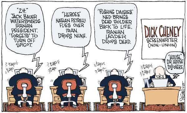 Editorial Cartoon by Signe Wilkinson, Philadelphia Daily News on Hollywood Writers Go on Strike
