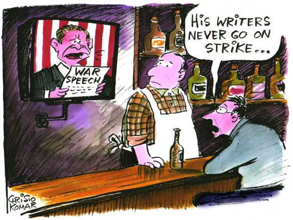 Editorial Cartoon by Christo Komarnitski, Sega, Sofia, Bulgaria on Bush Stays the Course