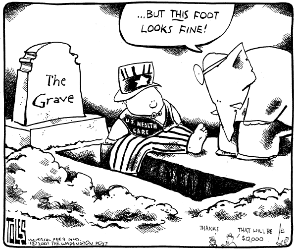 Editorial Cartoon by Tom Toles, Washington Post on Health Care Costs Rise