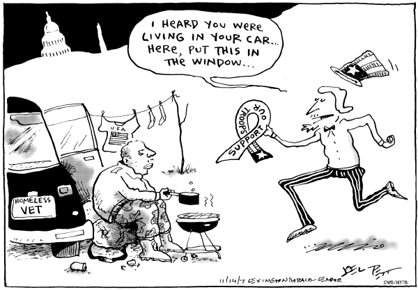 Editorial Cartoon by Joel Pett, Lexington Herald-Leader, CWS/CartoonArts Intl. on Vets Honored
