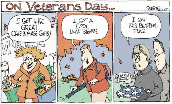 Editorial Cartoon by Signe Wilkinson, Philadelphia Daily News on Vets Honored