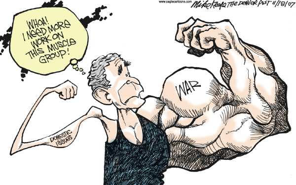 Editorial Cartoon by Mike Keefe, Denver Post on No Need to Compromise, Bush Says