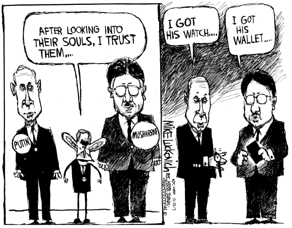 Editorial Cartoon by Mike Luckovich, Atlanta Journal-Constitution on No Need to Compromise, Bush Says