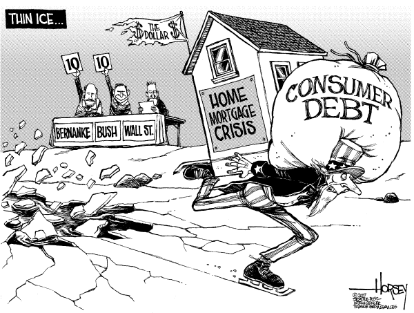 Editorial Cartoon by David Horsey, Seattle Post-Intelligencer on US Economy Trying to Rebound