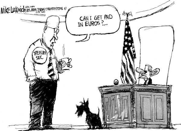 Editorial Cartoon by Mike Luckovich, Atlanta Journal-Constitution on US Economy Trying to Rebound