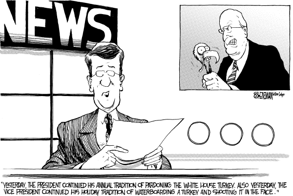 Editorial Cartoon by Drew Sheneman, Newark Star Ledger on America Celebrates Thanksgiving