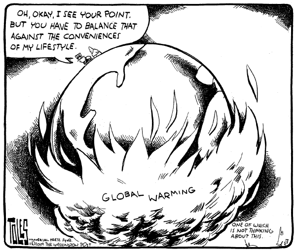 Editorial Cartoon by Tom Toles, Washington Post on Global Warming Study Raises Alarms