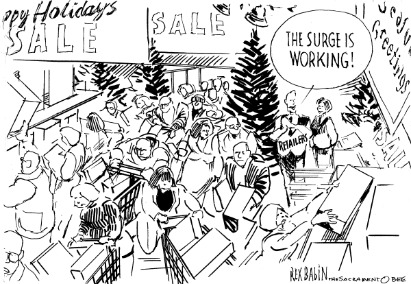 Editorial Cartoon by Rex Babin, Sacramento Bee on Shopping Season Underway