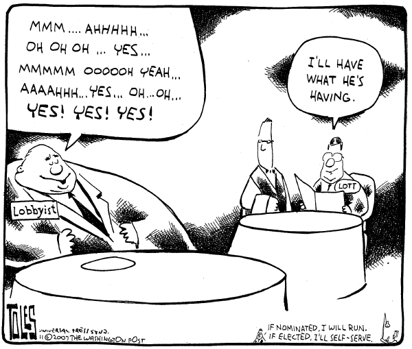 Editorial Cartoon by Tom Toles, Washington Post on Trent Lott Steps Down