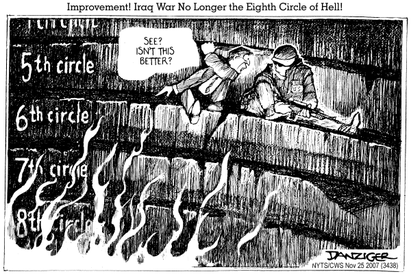 Editorial Cartoon by Jeff Danziger, CWS/CartoonArts Intl. on Progress Reported in Iraq