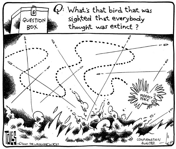 Editorial Cartoon by Tom Toles, Washington Post on US Initiates Mideast Peace Talks