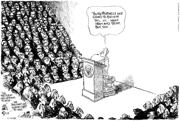 Editorial Cartoon by Pat Oliphant, Universal Press Syndicate on Iran More Dangerous than Ever, Bush Says