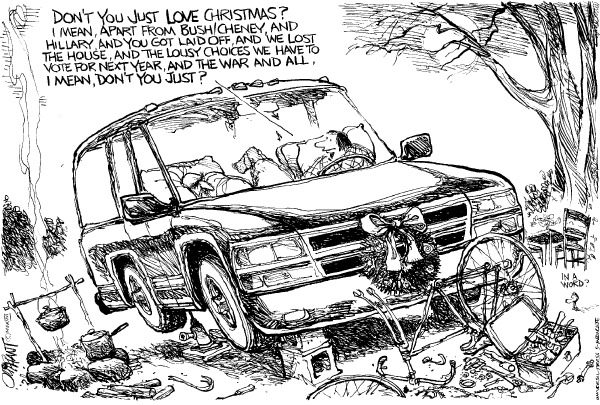 Editorial Cartoon by Pat Oliphant, Universal Press Syndicate on Christmas Season Underway