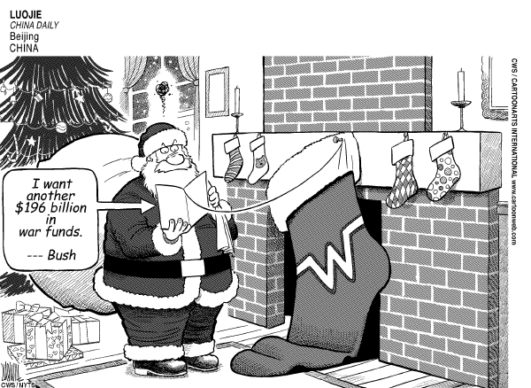 Editorial Cartoon by Loujie, China Daily, Beijing on Christmas Season Underway