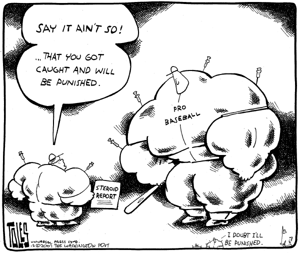 Editorial Cartoon by Tom Toles, Washington Post on New Report Accuses Baseball Stars