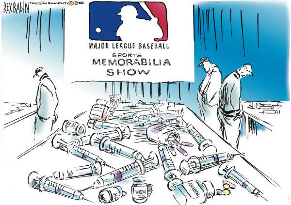 Editorial Cartoon by Rex Babin, Sacramento Bee on New Report Accuses Baseball Stars