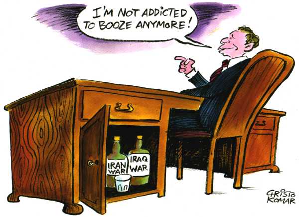 Editorial Cartoon by Christo Komarnitski, Sega, Sofia, Bulgaria on War Funding Approved