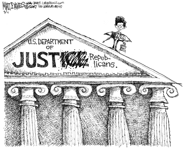 Editorial Cartoon by Mike Luckovich, Atlanta Journal-Constitution on Gonzales in Hot Water Over Firings