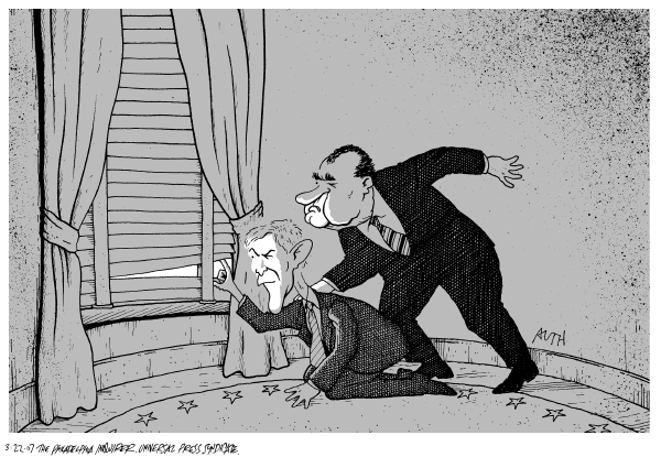 Editorial Cartoon by Tony Auth, Philadelphia Inquirer on Gonzales in Hot Water Over Firings