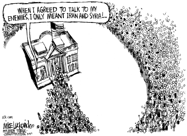 Editorial Cartoon by Mike Luckovich, Atlanta Journal-Constitution on President Makes No Apologies