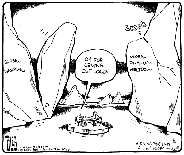 Editorial Cartoon by Tom Toles, Washington Post on Economy Takes a Turn