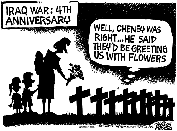 Editorial Cartoon by Mike Peters, Dayton Daily News on Milestone Reached in Iraq