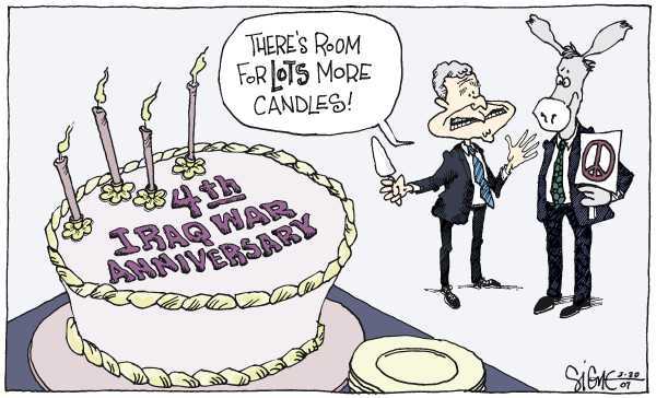Editorial Cartoon by Signe Wilkinson, Philadelphia Daily News on Milestone Reached in Iraq