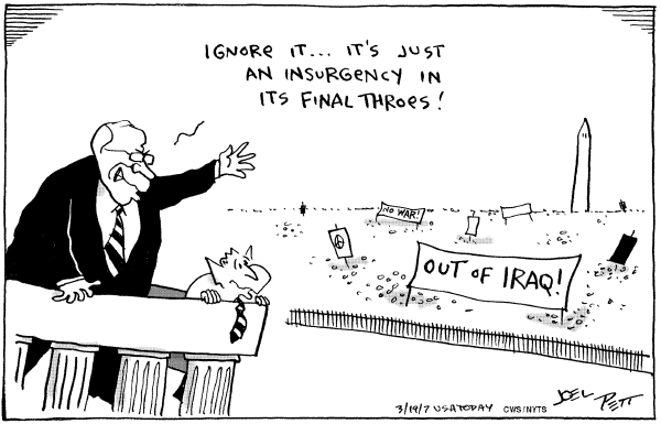 Editorial Cartoon by Joel Pett, Lexington Herald-Leader, CWS/CartoonArts Intl. on Milestone Reached in Iraq