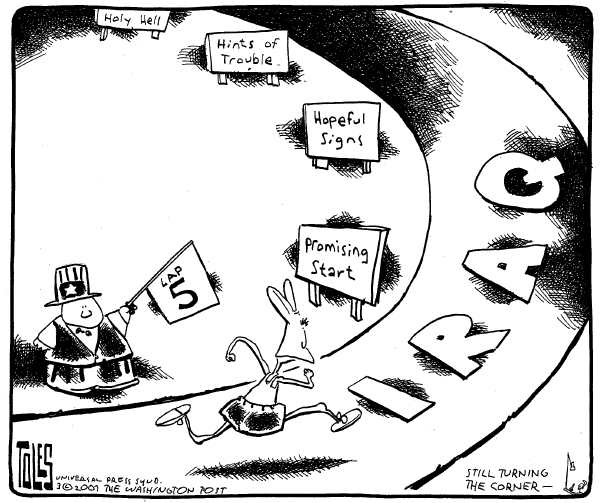 Editorial Cartoon by Tom Toles, Washington Post on Milestone Reached in Iraq