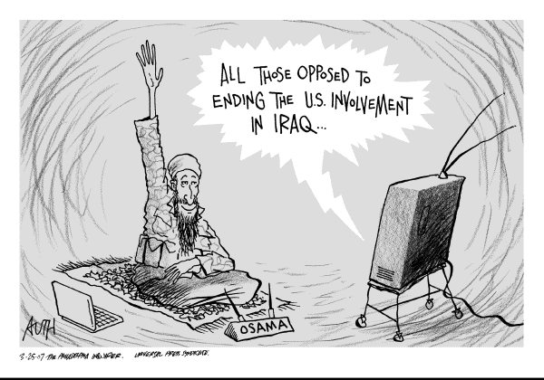 Editorial Cartoon by Tony Auth, Philadelphia Inquirer on Milestone Reached in Iraq