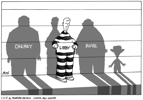 Editorial Cartoon by Tony Auth, Philadelphia Inquirer on Scooter Libby Convicted