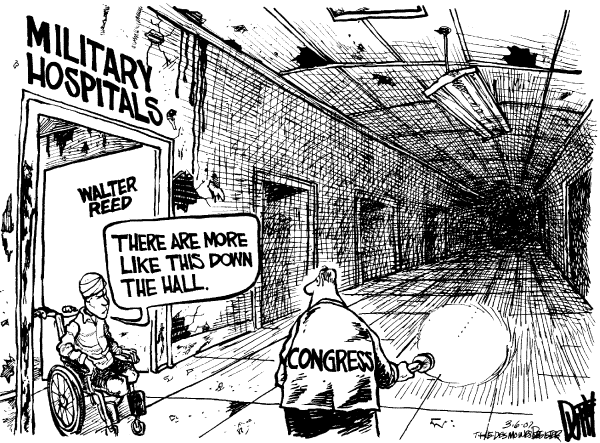 Editorial Cartoon by Brian Duffy, Des Moines Register on Soldiers Mistreated at Walter Reed