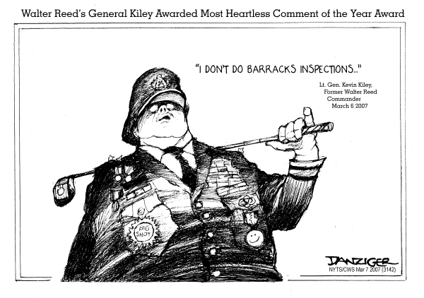 Editorial Cartoon by Jeff Danziger, CWS/CartoonArts Intl. on Soldiers Mistreated at Walter Reed