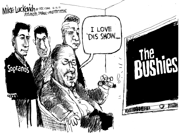 Editorial Cartoon by Mike Luckovich, Atlanta Journal-Constitution on Bush Administration Stays on Track