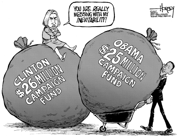 Editorial Cartoon by David Horsey, Seattle Post-Intelligencer on Democratic Race Takes Shape