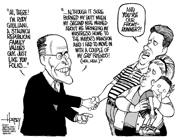 Editorial Cartoon by David Horsey, Seattle Post-Intelligencer on GOP Race Takes a Turn